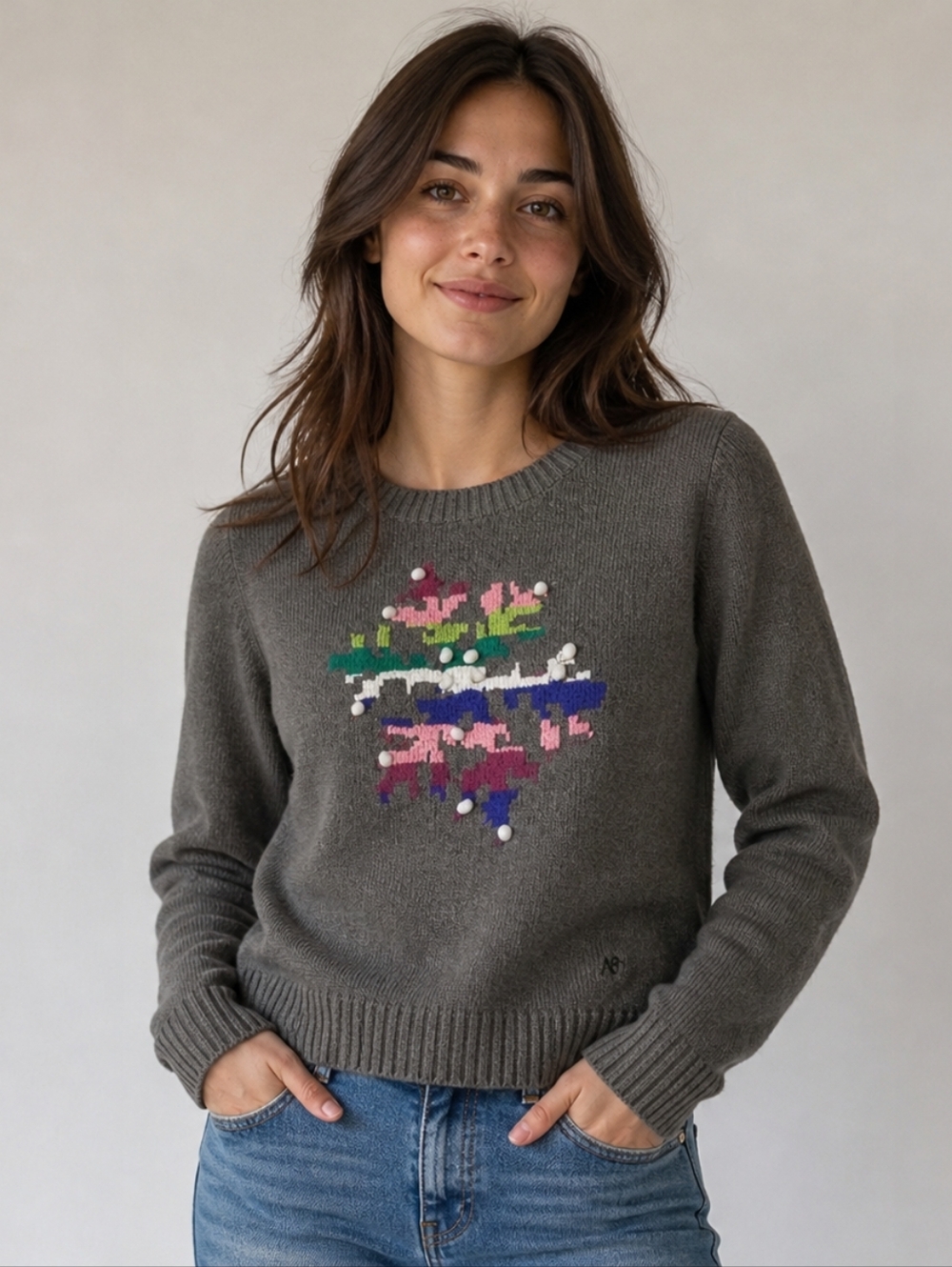 Aeropostale Womens' Gray Sweater W/ Colorful Snowflake Size LARGE